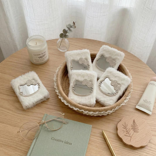 Cute Plush Cat Folding Mirror
